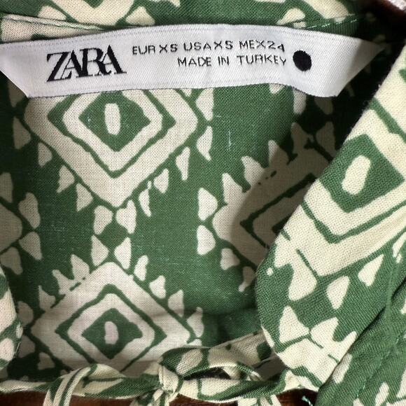 Zara Oversized Cadie Geometric Print Tiered Pleated Mini Dress Tie XS Green - Picture 9 of 15